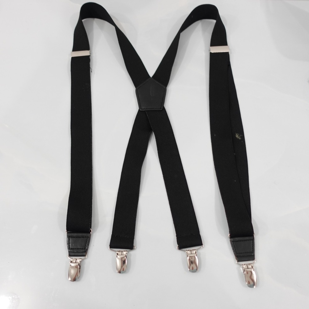 Suspender Mens Black Clip On X Back Adjustable Strap Stretch Elastic Casual